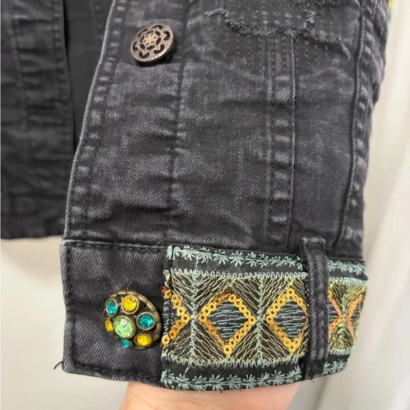 Desigual Claudia Patchwork Denim Jacket | Embroidered Boho Floral Size 34 XS - Picture 8 of 16